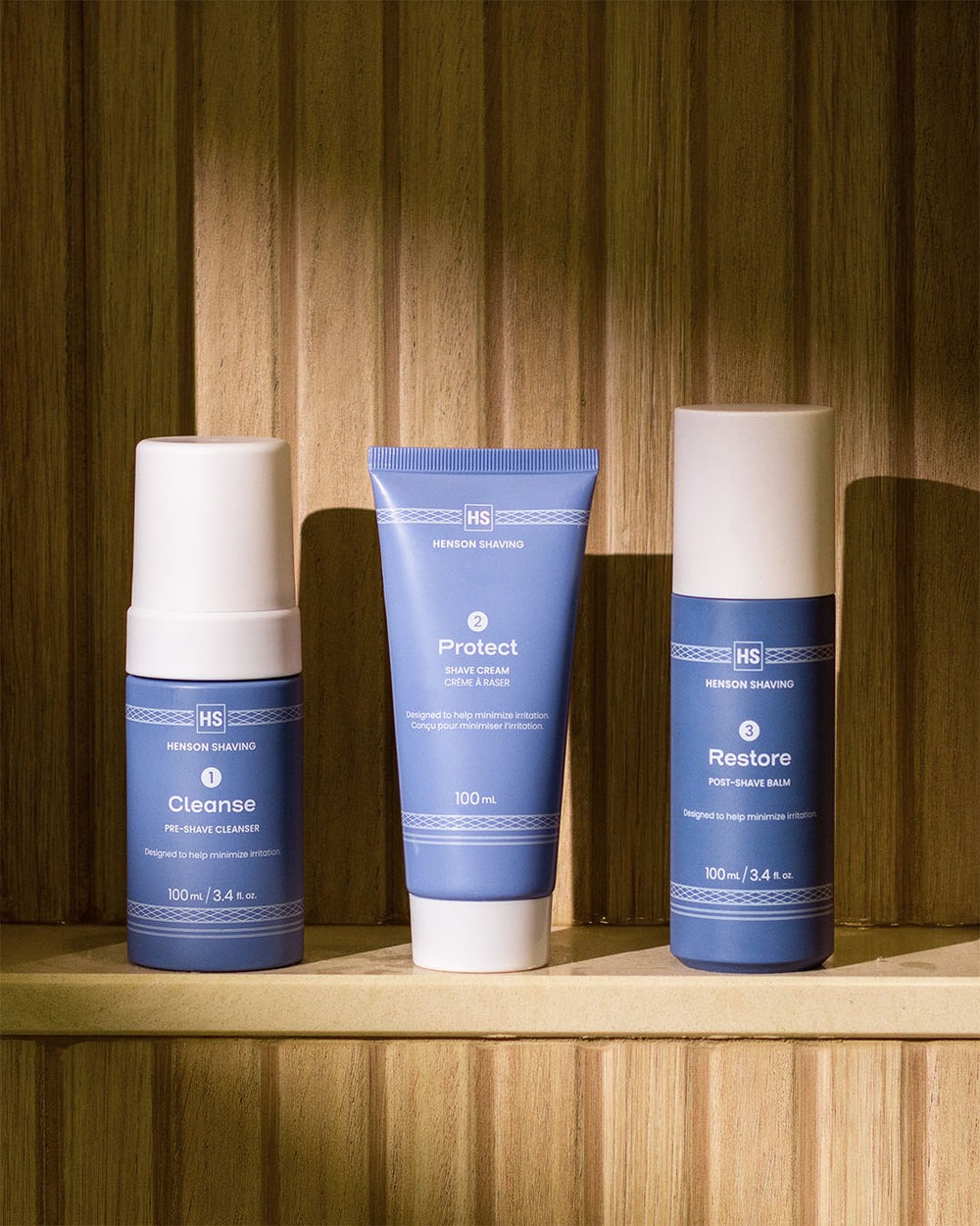 Henson Cleanse Protect Restore shave routine products